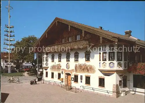 Bernau Chiemsee Gasthof Alter Wirt an der Deutschen Alpenstrasse Luftkurort Fassadenmalerei Kat. Bernau a.Chiemsee