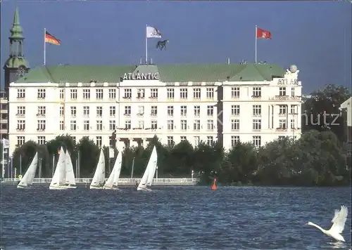 Hamburg Hotel Atlantic an der Alster Segelboot Schwan Flagge Kat. Hamburg