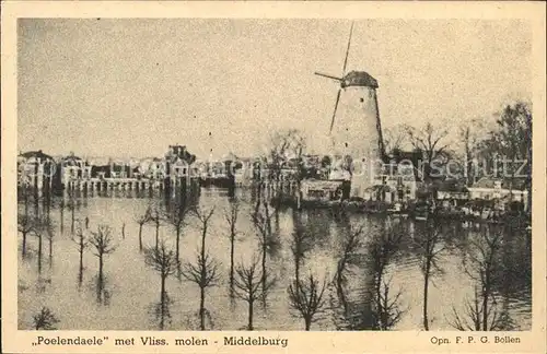 Middelburg Zeeland Poelendaele met Vliss. molen Windmuehle Hochwasser Kat. Middelburg