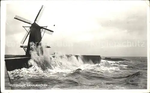 Vlissingen Oranjemolen Windmuehle Brandung Kat. Vlissingen