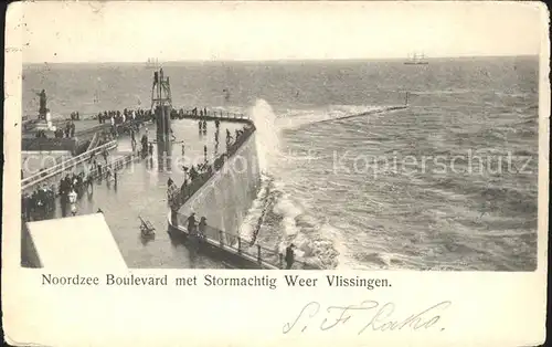 Vlissingen Noordzee Boulevard met Stormachtig Weer Brandung Kat. Vlissingen