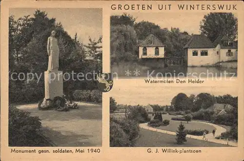 Winterswijk Watermolen Den Helder G.J. Willink plantsoen Monument sodaten Mei 1940 Kat. Winterswijk