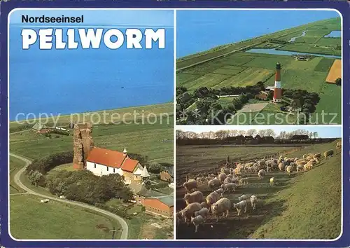 Pellworm Fliegeraufnahme Leuchtturm Schafe Alte Kirche Kat. Pellworm