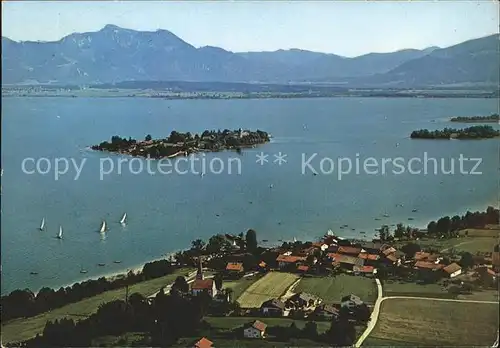 Gstadt Chiemsee Fliegeraufnahme Blick Fraueninsel Hochgern Kat. Gstadt a.Chiemsee