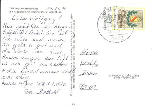 Neutrauchburg Fliegeraufnahme Argentalklinik Alpenblick Kat. Isny im Allgaeu