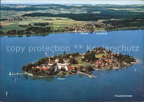 Chiemsee Fliegeraufnahme Fraunchiemsee Kloster Gstadt Strandbad Kat. Chiemsee