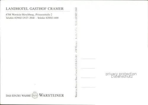 Warstein Landhotel Gasthof Cramer Kat. Warstein