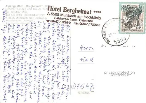 Muehlbach Hochkoenig Hotel Bergheimat Kat. Muehlbach am Hochkoenig