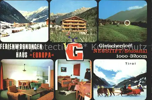 Neustift Stubaital Tirol Stubaier Ferienwohnungen Panorama Pferdeschlitten Kat. Neustift im Stubaital