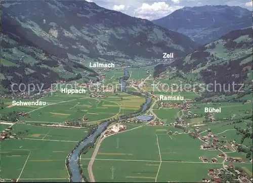 Ramsau Zillertal mit Schwendau Hippach Laimach Zell Buehel Fliegeraufnahme Kat. Ramsau im Zillertal