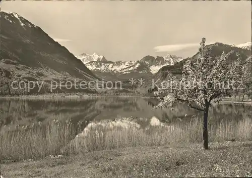 Sarnen Sarnersee mit Bruenig und Berner Alpen Kat. Sarnen