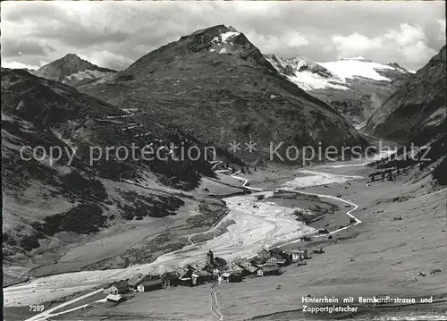 Hinterrhein mit Bernhardinstrasse und Zapportgletscher Kat. Hinterrhein