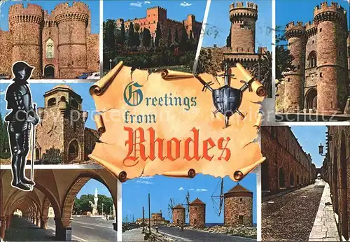 Rhodes Rhodos Greece Teilansichten Ritterpalast Arkaden Ruestung Windmuehle Kat. Rhodes