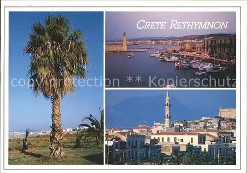 Rethymno Kreta Palme Hafen Teilansicht Kat. Rethymno