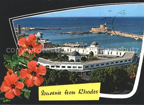 Rhodes Rhodos Greece Panorama Hafeneinfahrt Blumen Kat. Rhodes