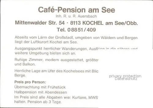 Kochel See Cafe Pension Am See  Kat. Kochel a.See