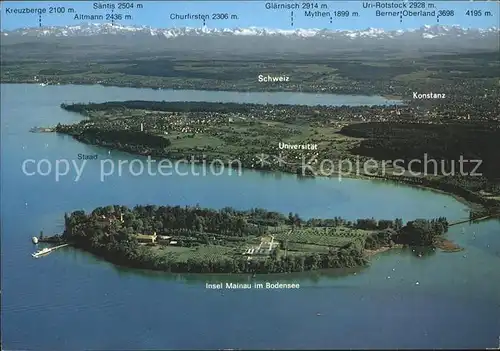 Insel Mainau mit Konstanz und Schweizer Alpen Fliegeraufnahme Kat. Konstanz Bodensee