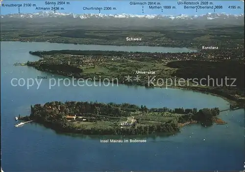 Insel Mainau mit Staad Konstanz und Schweizer Alpen Fliegeraufnahme Kat. Konstanz Bodensee