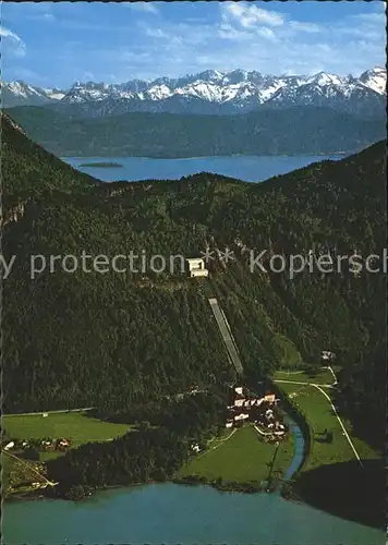 Walchensee Kraftwerk mit Kochel und Walchensee Fliegeraufnahme Kat. Kochel a.See