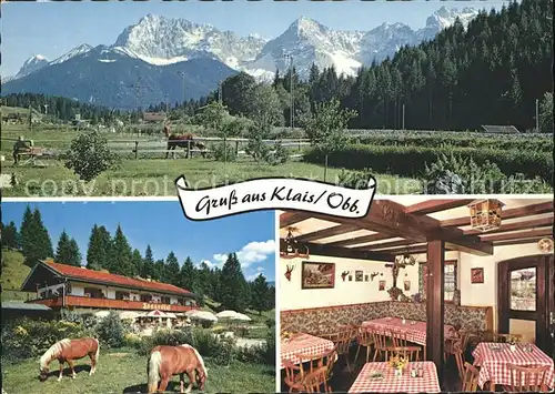 Klais Alpengasthof Sonnenhof Karwendel Gastraum Pferde Kat. Kruen
