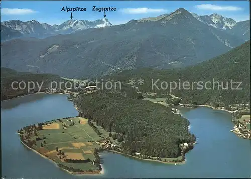 Kochel See am Walchensee mit Alp und Zugspitze Fliegeraufnahme Kat. Kochel a.See
