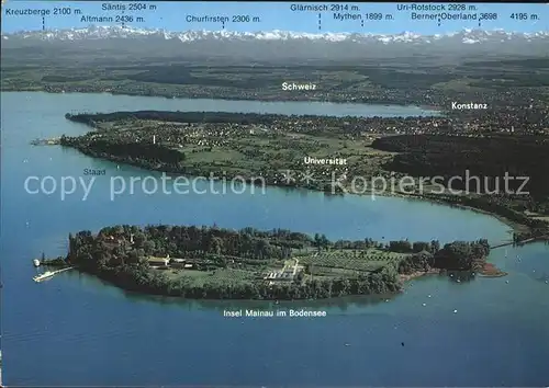 Insel Mainau im Bodensee mit Konstanz und Schweizer Alpen Fliegeraufnahme Kat. Konstanz Bodensee