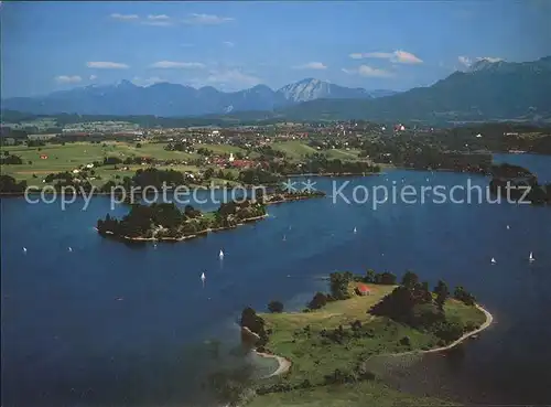 Murnau Staffelsee mit Blick auf Seehausen Benediktinerwand und Estergebirge Fliegeraufnahme Kat. Murnau a.Staffelsee