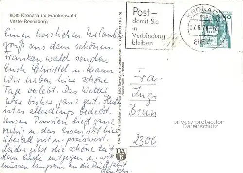 Kronach Oberfranken Veste Rosenberg Fliegeraufnahme Kat. Kronach