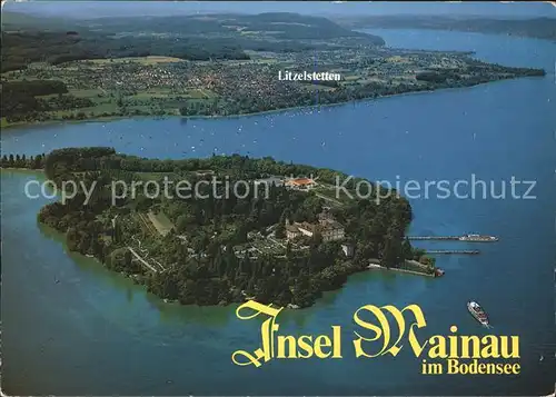 Insel Mainau im Bodensee mit Litzelstetten Fliegeraufnahme Kat. Konstanz Bodensee
