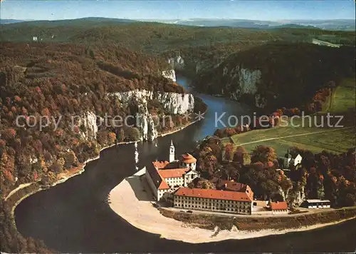 Weltenburg Kelheim Kloster Weltenburg mit Donaudurchbruch Fliegeraufnahme Kat. Kelheim