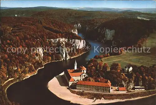 Weltenburg Kelheim Kloster Weltenburg mit Donaudurchbruch Fliegeraufnahme Kat. Kelheim