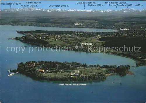 Insel Mainau im Bodensee mit Blick auf Konstanz und Schweizer Alpen Fliegeraufnahme Kat. Konstanz Bodensee