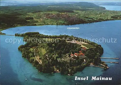Insel Mainau im Bodensee mit Litzelstetten Fliegeraufnahme Kat. Konstanz Bodensee