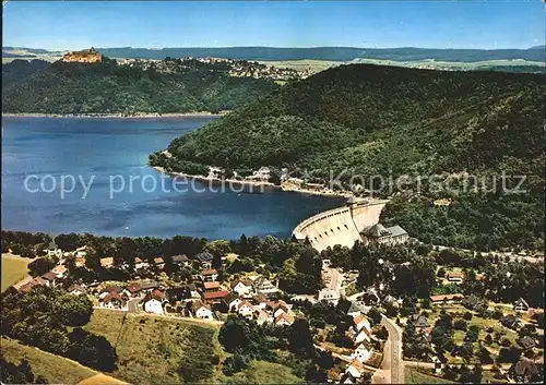 Edersee mit Sperrmauer und Schloss Waldeck Fliegeraufnahme Kat. Edertal