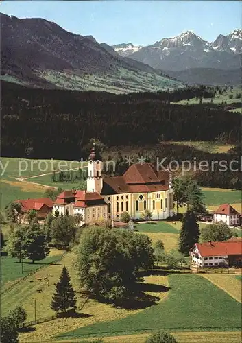 Wies Allgaeu Wallfahrtskirche zum gegeisselten Heiland Fliegeraufnahme Kat. Sulzberg