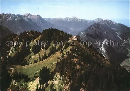 Oberammergau Laber Berggaststaette mit Kofel Ammergebirge und Lechtaler Alpen Fliegeraufnahme Kat. Oberammergau