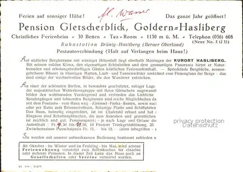 Hasliberg Goldern Pension Gletscherblick Wetterhorngruppe Kat. Hasliberg Goldern