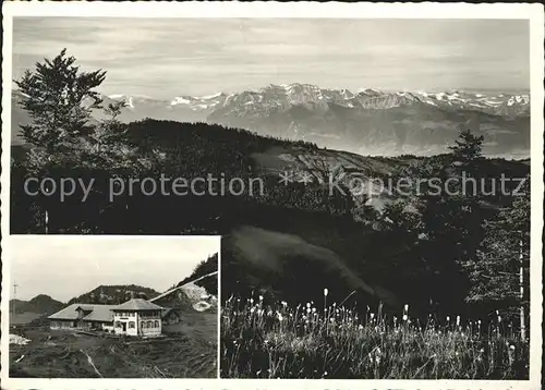 Kreuzegg St Peterzell Berggasthaus Kreuzegg mit Glarneralpen Kat. St Peterzell