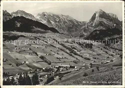 Alt St Johann mit Saentis und Schafberg Kat. Alt St Johann