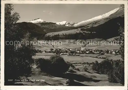 Flims Dorf mit Piz Grisch und Ofen Kat. Flims Dorf