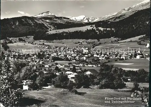 Flims Dorf mit Piz Grisch und Tschingelhoerner Kat. Flims Dorf