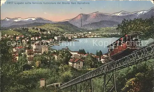 Lugano TI colla ferrovia funicolare del Monte San Salvatore Kat. Lugano