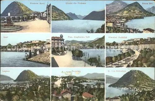 Lugano TI Fontana Sfondo di Porlezza Monte Bre Quai Giadiol Pubblici Paradies Monte San Salvatore Kat. Lugano