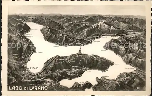 Lugano TI Lago di Lugano Reliefkarte Kat. Lugano