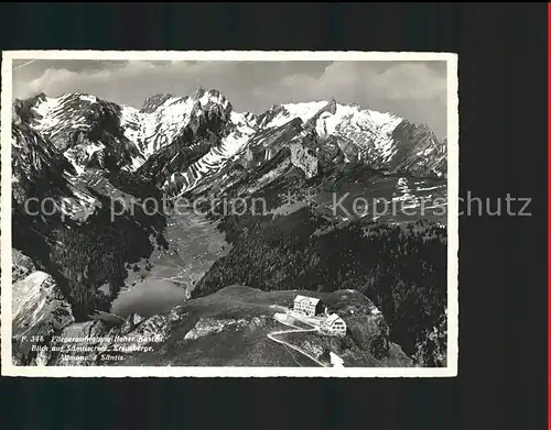 Hoher Kasten Berghaus mit Saentis und Kreuzberge Fliegeraufnahme Kat. Appenzeller Alpen