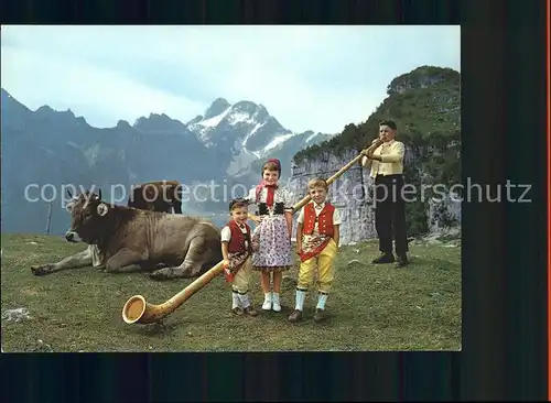 Ebenalp Alphornblaeser Trachtenkinder Rinder Kat. Ebenalp