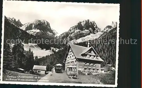 Bruelisau Gasthaus Saembtisersee mit Widderalpstoecke und Kreuzberge Kat. Bruelisau