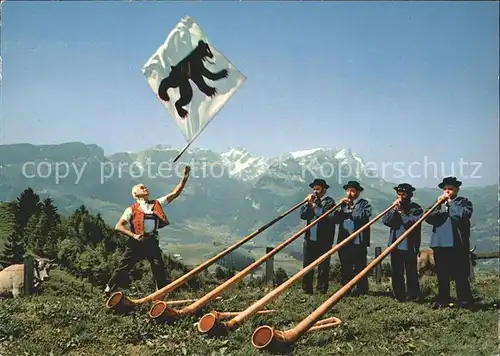 Appenzell IR Alphornblaeser Saentiskette Kat. Appenzell