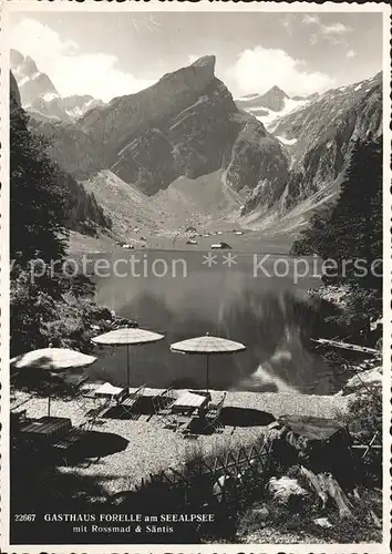 Seealpsee Gasthaus Forelle Seeterrasse mit Rossmad und Saentis Kat. Schwende