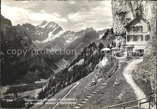 Aescher Wildkirchli Berggasthaus mit Meglisalp Altmann Rotsteinpass Kat. Weissbad